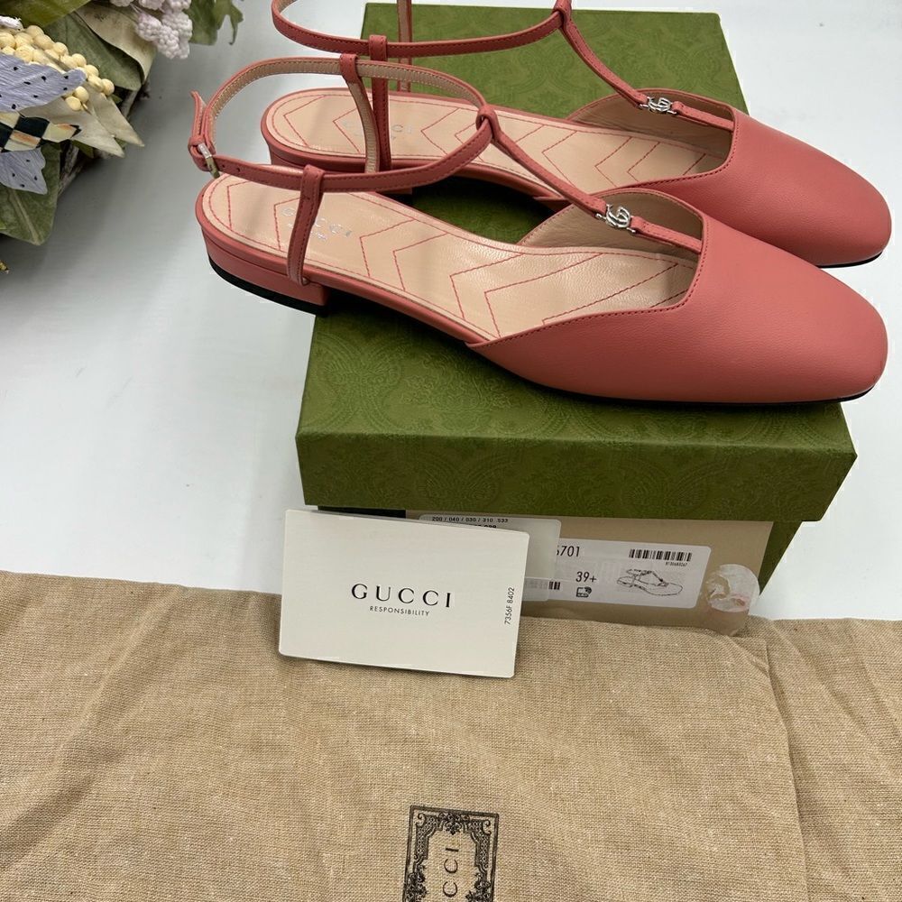 Women’s Gucci,T strap GG pink, leather ballet, flat size 39.5 made in Italy - Picture 6 of 11